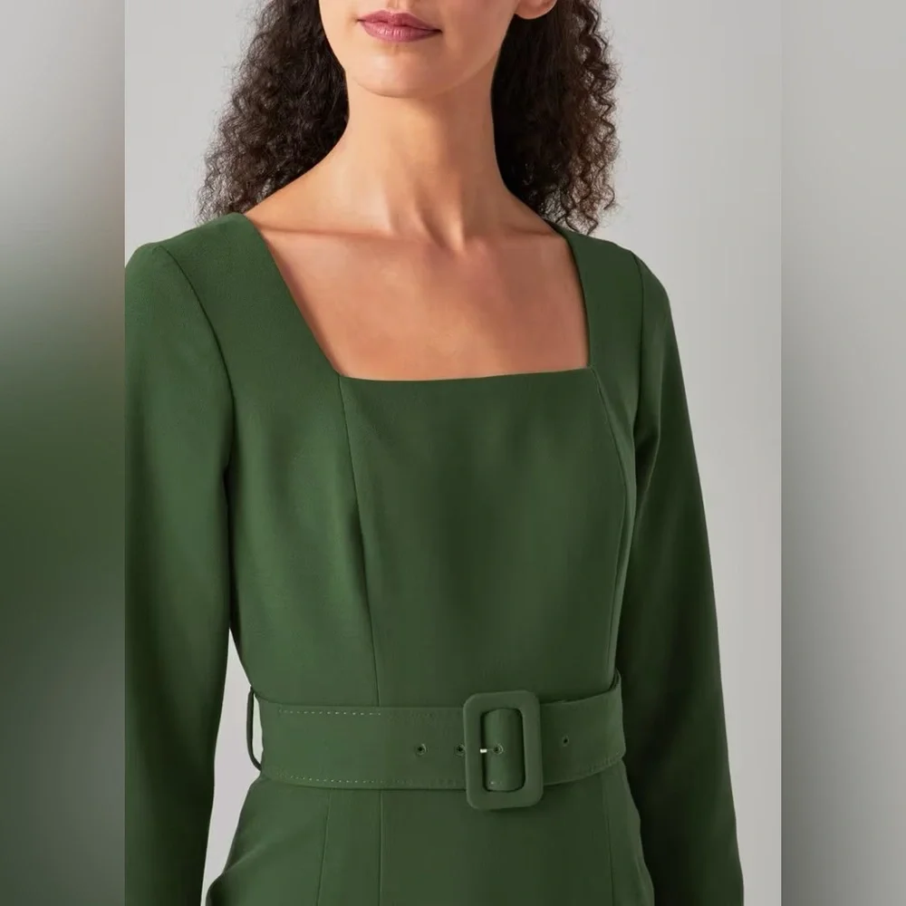 L.K. Bennett Carrington Green Recycled Polyester Blend Square Neck Dress - Picture 2 of 16